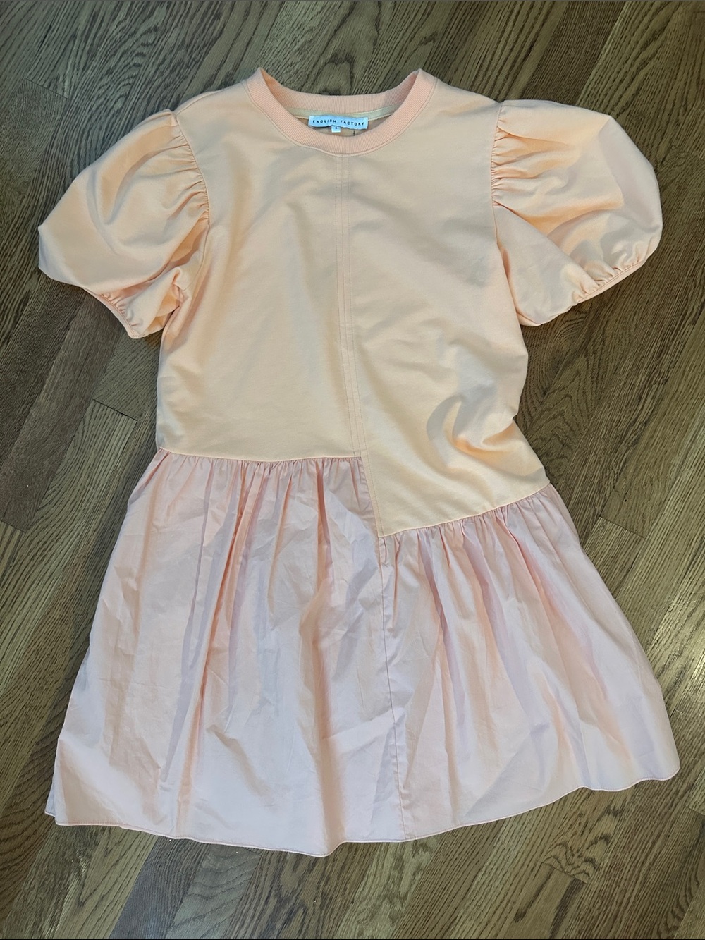 English Factory Peach Puff-Sleeve Mini Dress